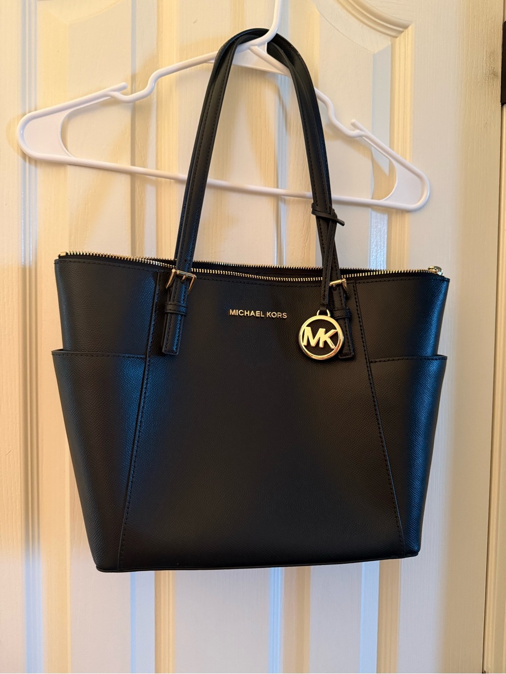 Michael Kors Black Saffiano Leather Tote with Gold Logo Charm